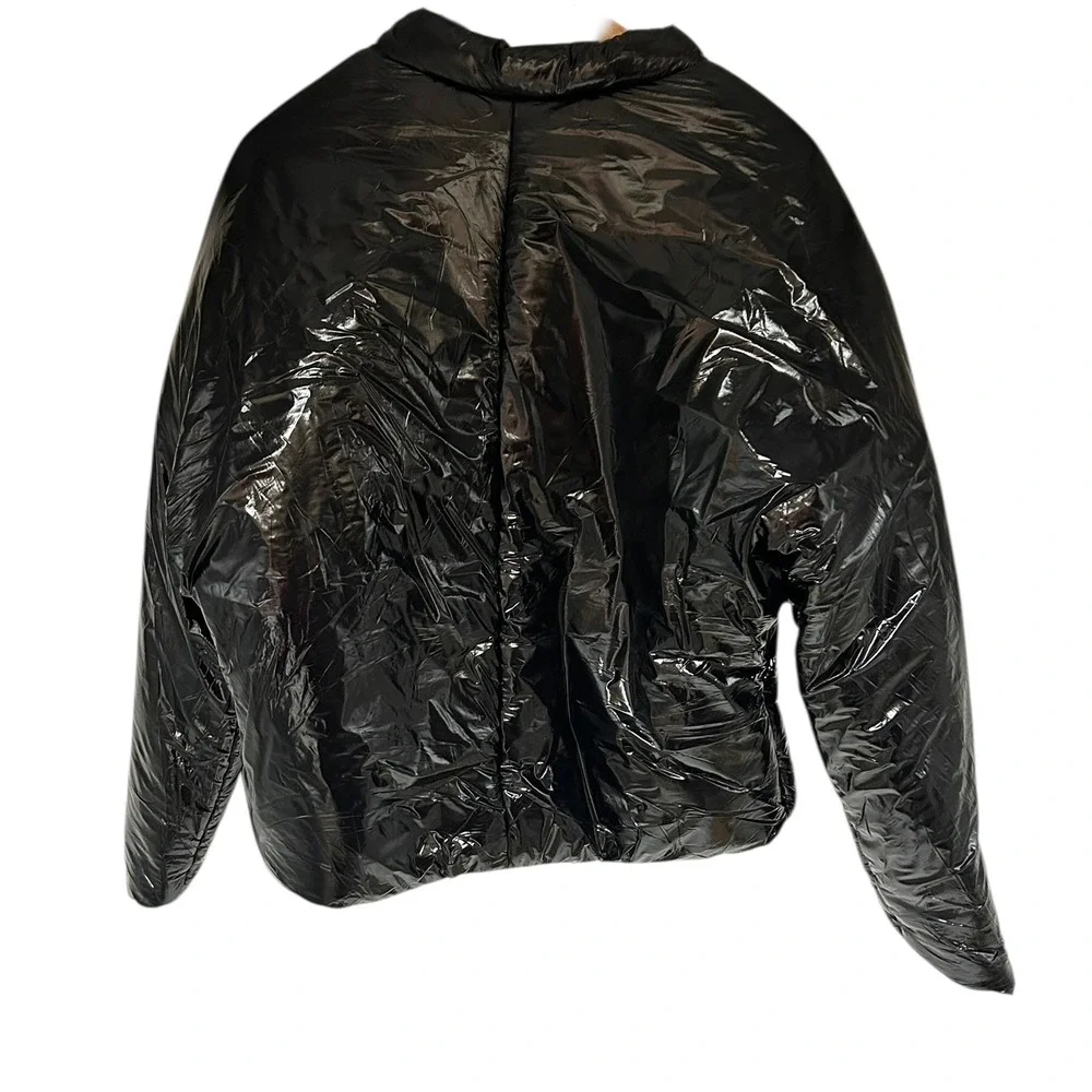 Club Paradise Shiny Black Puffer Jacket Small Glossy Quilted Y2K Streetwear‎